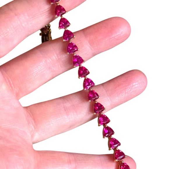 18k Yellow gold plt Sterling Silver Bracelet Lab Ruby heart tennis bracelet UTC - Picture 7 of 8